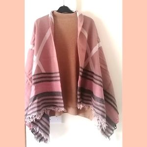 NWT 100% Wool Blanket Scarf Extra Large Reversable Fringe Pink Purple